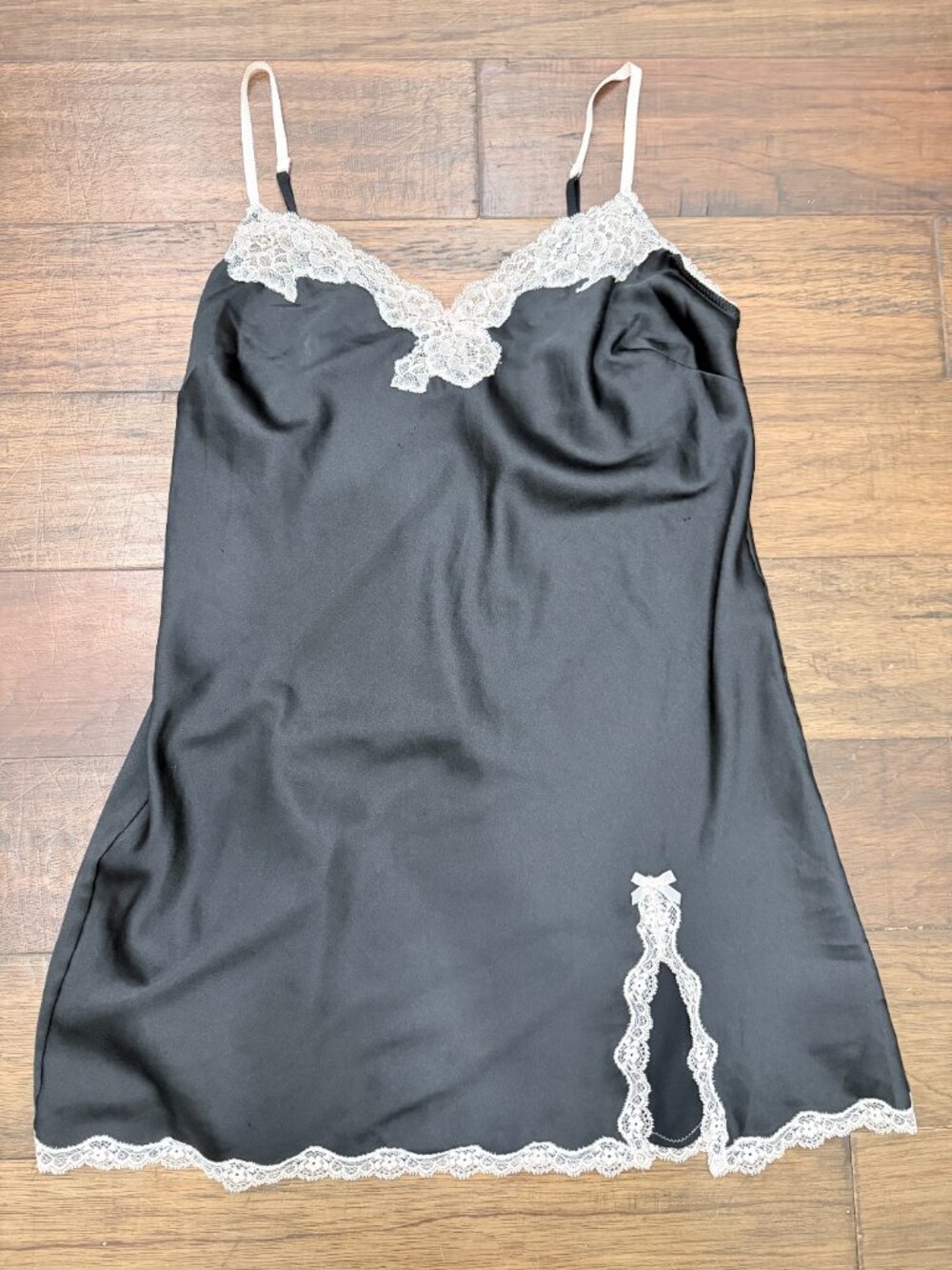 Victoria’s Secret Black Satin Lace Slip Chemise Nightgown Lingerie LG Large - Picture 3 of 14